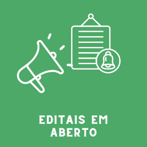 texto editais em aberto com figura na cor branca e fundo verde claro